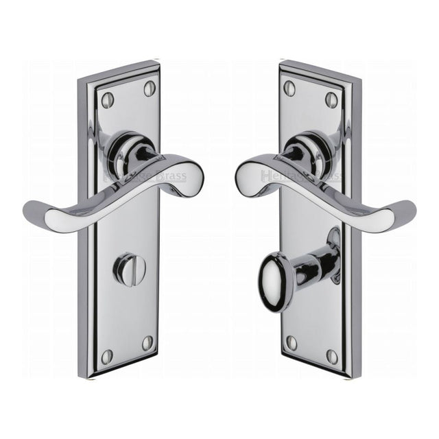 Heritage Brass Door Furniture Polished Chrome / Bathroom Lock Handles Heritage Brass - Door Handle for Bathroom Edwardian Design Polished Chrome Finish