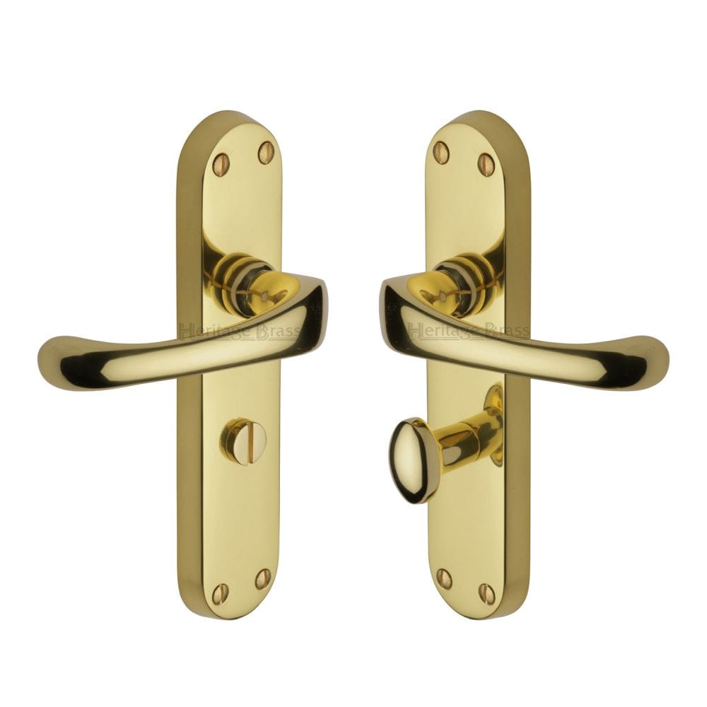 Heritage Brass Door Furniture Polished Brass / Bathroom Lock Handles Heritage Brass - Door Handle for Bathroom Gloucester Design Polished Brass Finish