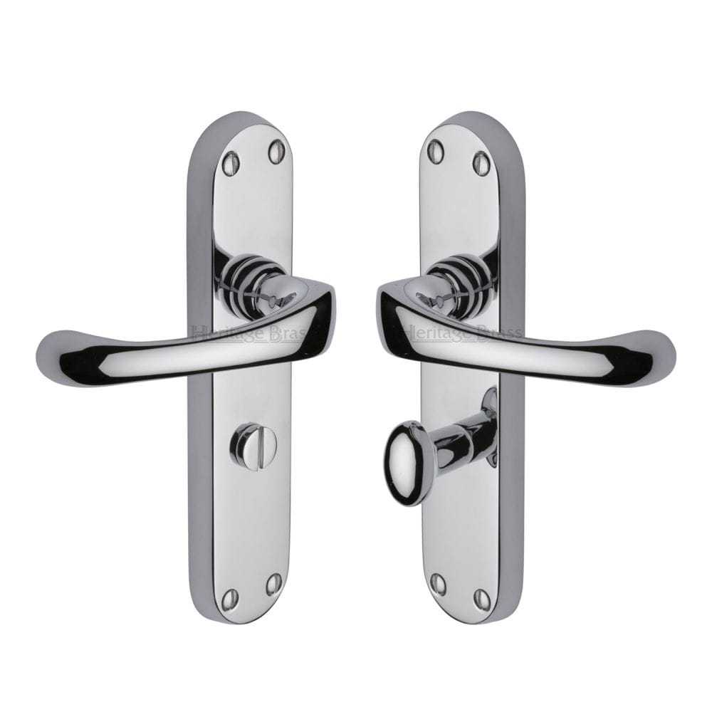 Heritage Brass Door Furniture Polished Chrome / Bathroom Lock Handles Heritage Brass - Door Handle for Bathroom Gloucester Design Polished Chrome Finish