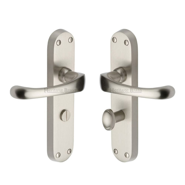 Heritage Brass Door Furniture Satin Nickel / Bathroom Lock Handles Heritage Brass - Door Handle for Bathroom Gloucester Design Satin Nickel Finish