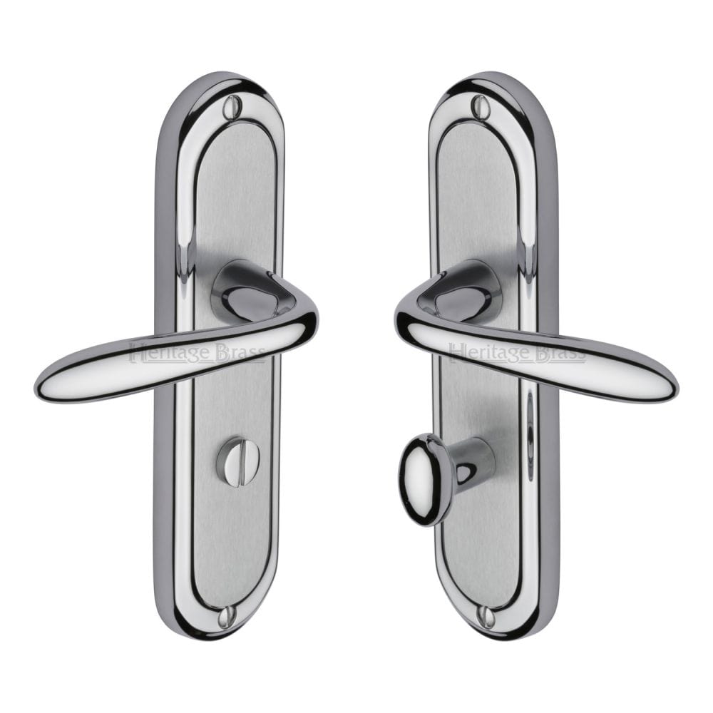 Heritage Brass Door Furniture Apollo Dual Finish,Satin Chrome/Polished Chrome / Bathroom Lock Handles Heritage Brass - Door Handle for Bathroom Henley Design Apollo Finish
