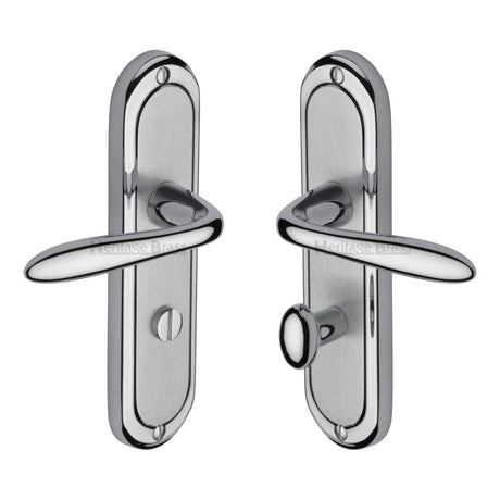 Heritage Brass Door Furniture Apollo Dual Finish,Satin Chrome/Polished Chrome / Bathroom Lock Handles Heritage Brass - Door Handle for Bathroom Henley Design Apollo Finish