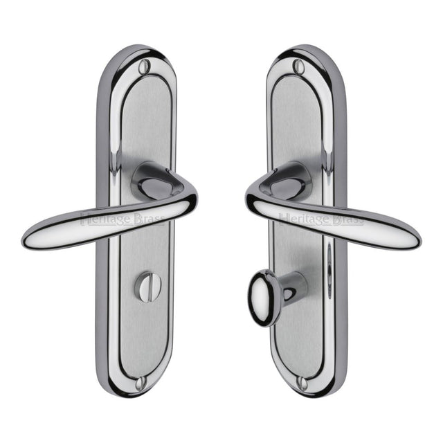 Heritage Brass Door Furniture Apollo Dual Finish,Satin Chrome/Polished Chrome / Bathroom Lock Handles Heritage Brass - Door Handle for Bathroom Henley Design Apollo Finish