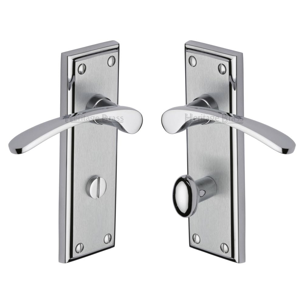 Heritage Brass Door Furniture Apollo Dual Finish,Satin Chrome/Polished Chrome / Bathroom Lock Handles Heritage Brass - Door Handle for Bathroom Hilton Design Apollo Finish