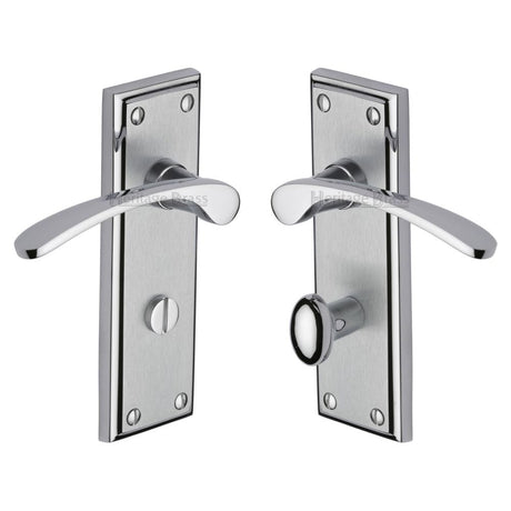 Heritage Brass Door Furniture Apollo Dual Finish,Satin Chrome/Polished Chrome / Bathroom Lock Handles Heritage Brass - Door Handle for Bathroom Hilton Design Apollo Finish