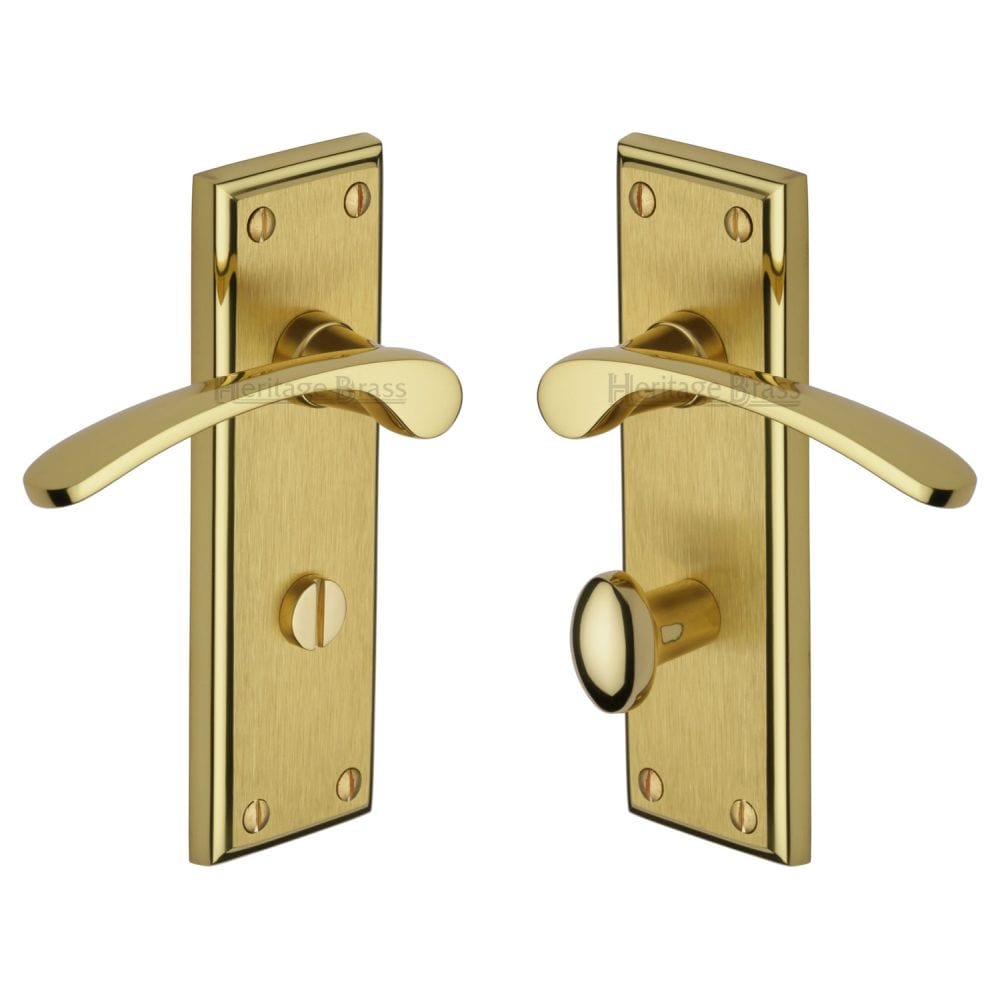 Heritage Brass Door Furniture Mayfair Split Finish / Bathroom Lock Handles Heritage Brass - Door Handle for Bathroom Hilton Design Mayfair Finish