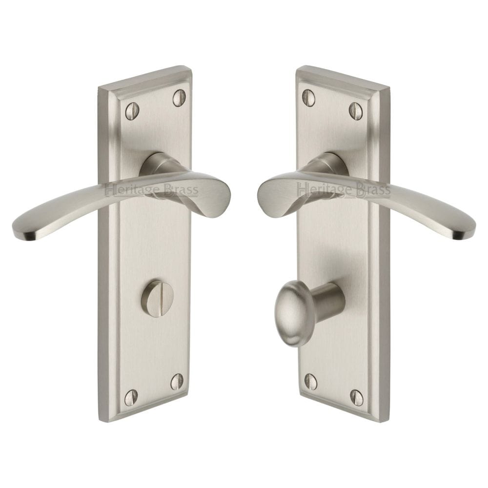 Heritage Brass Door Furniture Satin Nickel / Bathroom Lock Handles Heritage Brass - Door Handle for Bathroom Hilton Design Satin Nickel Finish