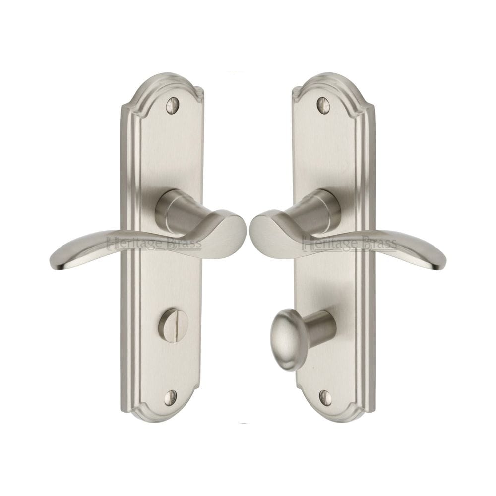 Heritage Brass Door Furniture Satin Nickel / Bathroom Lock Handles Heritage Brass - Door Handle for Bathroom Howard Design Satin Nickel Finish