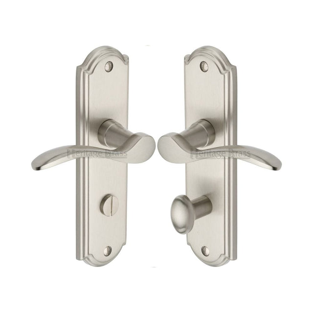 Heritage Brass Door Furniture Satin Nickel / Bathroom Lock Handles Heritage Brass - Door Handle for Bathroom Howard Design Satin Nickel Finish