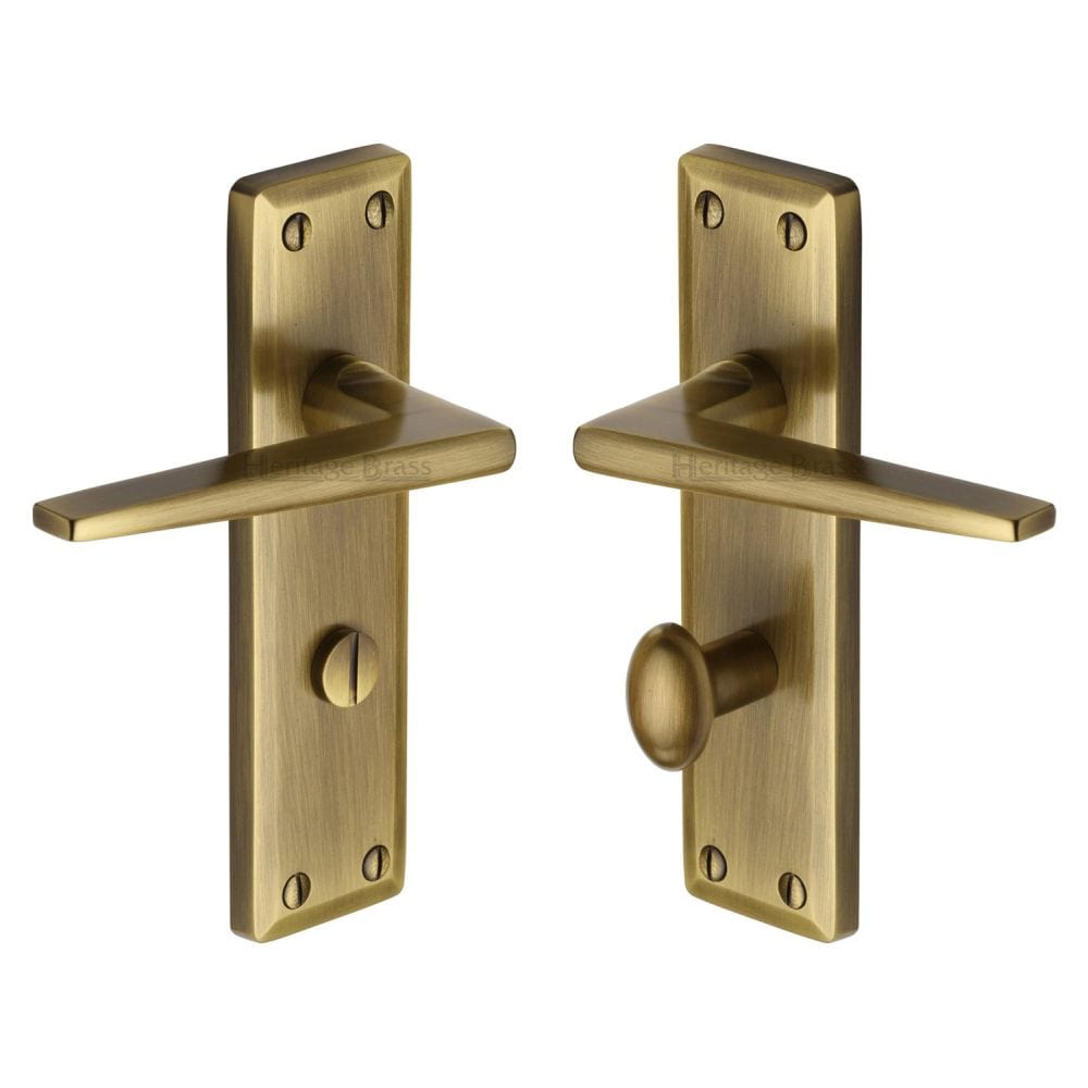 Heritage Brass Door Furniture Antique Brass / Bathroom Lock Handles Heritage Brass - Door Handle for Bathroom Kendal Design Antique Brass Finish