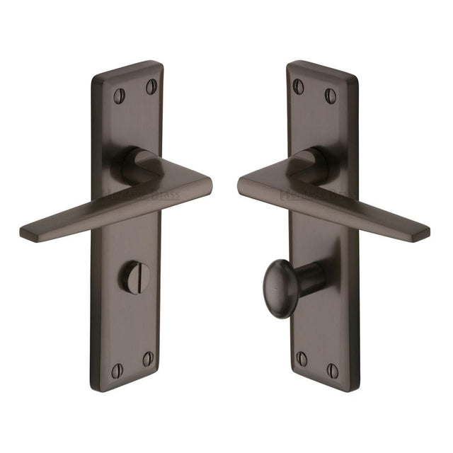 Heritage Brass Door Furniture Matt Bronze / Bathroom Lock Handles Heritage Brass - Door Handle for Bathroom Kendal Design Matt Bronze Finish