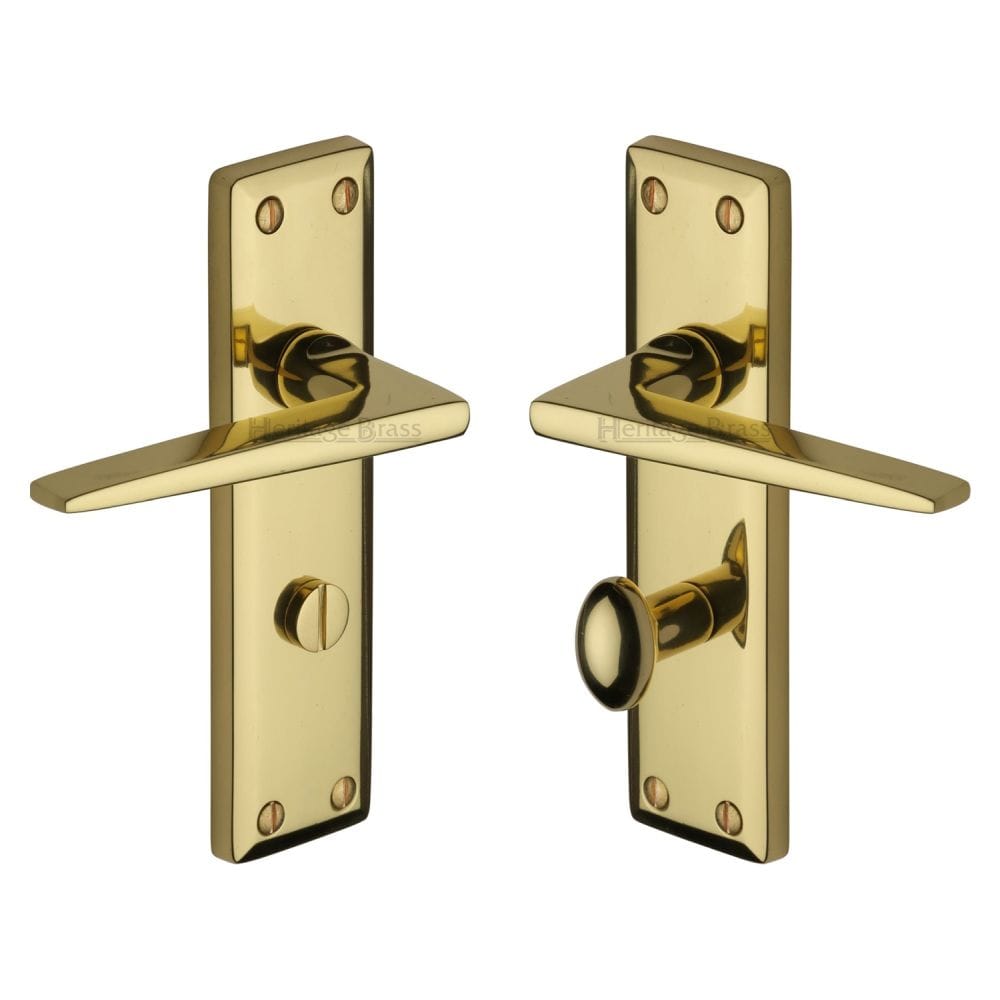 Heritage Brass Door Furniture Polished Brass / Bathroom Lock Handles Heritage Brass - Door Handle for Bathroom Kendal Design Polished Brass Finish