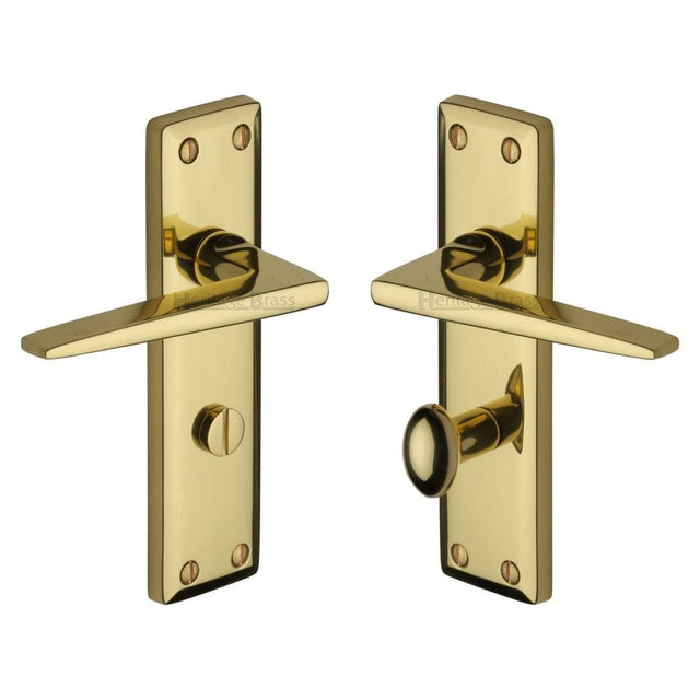 Heritage Brass Door Furniture Polished Brass / Bathroom Lock Handles Heritage Brass - Door Handle for Bathroom Kendal Design Polished Brass Finish
