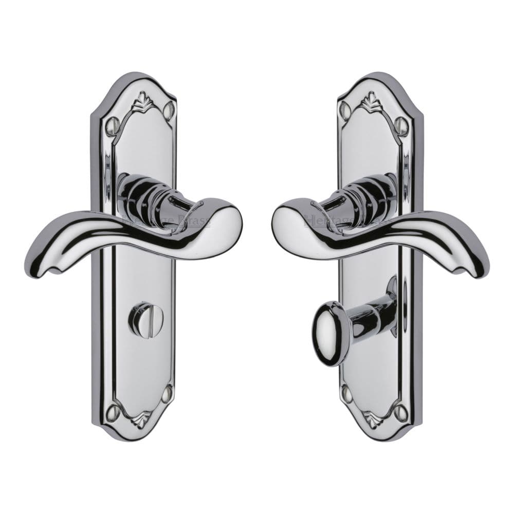 Heritage Brass Door Furniture Polished Chrome / Bathroom Lock Handles Heritage Brass - Door Handle for Bathroom Lisboa Design Polished Chrome Finish