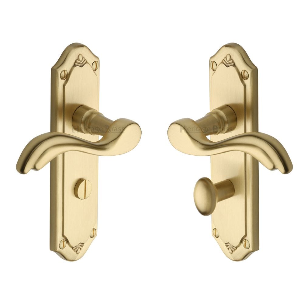 Heritage Brass Door Furniture Satin Brass / Bathroom Lock Handles Heritage Brass - Door Handle for Bathroom Lisboa Design Satin Brass Finish