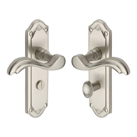 Heritage Brass Door Furniture Satin Nickel / Bathroom Lock Handles Heritage Brass - Door Handle for Bathroom Lisboa Design Satin Nickel Finish