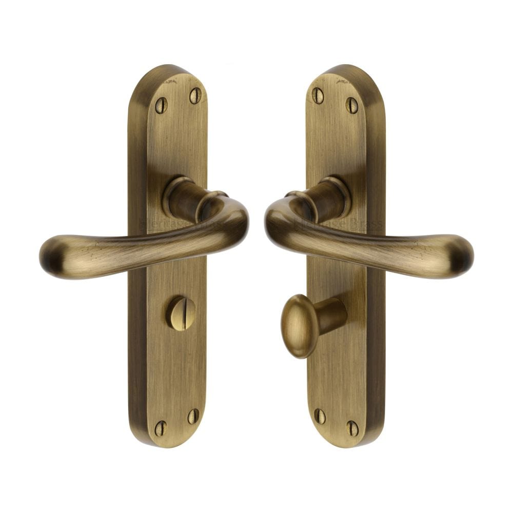 Heritage Brass Door Furniture Antique Brass / Bathroom Lock Handles Heritage Brass - Door Handle for Bathroom Luna Design Antique Brass Finish