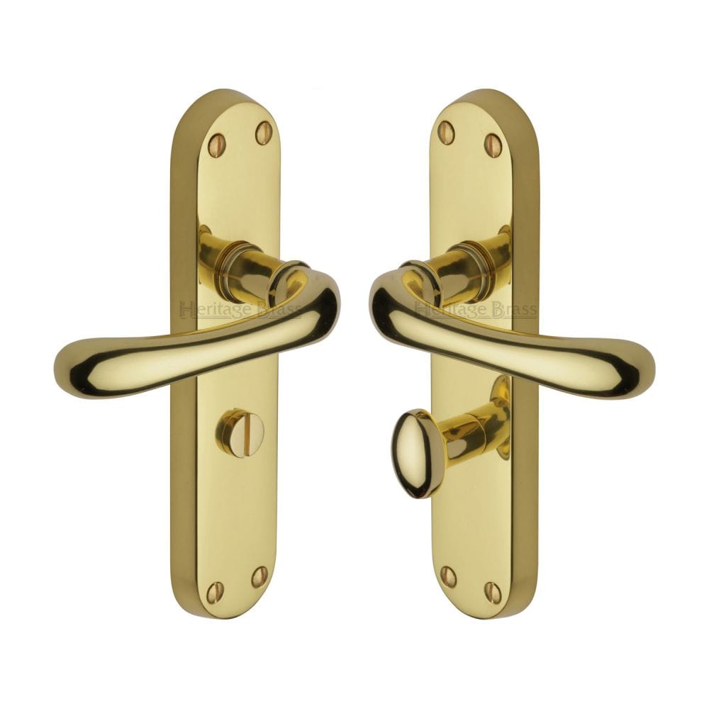 Heritage Brass Door Furniture Polished Brass / Bathroom Lock Handles Heritage Brass - Door Handle for Bathroom Luna Design Polished Brass Finish