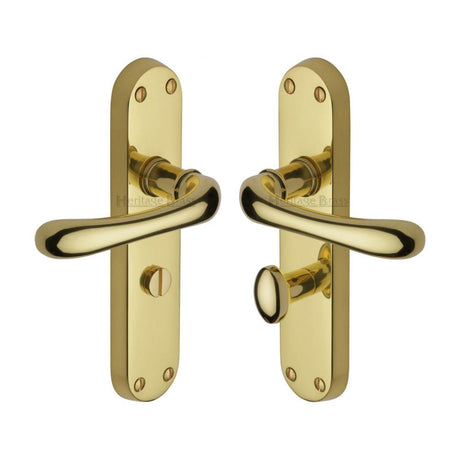 Heritage Brass Door Furniture Polished Brass / Bathroom Lock Handles Heritage Brass - Door Handle for Bathroom Luna Design Polished Brass Finish