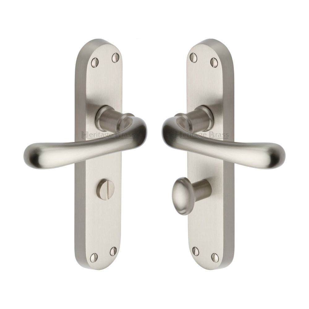 Heritage Brass Door Furniture Satin Nickel / Bathroom Lock Handles Heritage Brass - Door Handle for Bathroom Luna Design Satin Nickel Finish