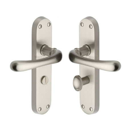 Heritage Brass Door Furniture Satin Nickel / Bathroom Lock Handles Heritage Brass - Door Handle for Bathroom Luna Design Satin Nickel Finish