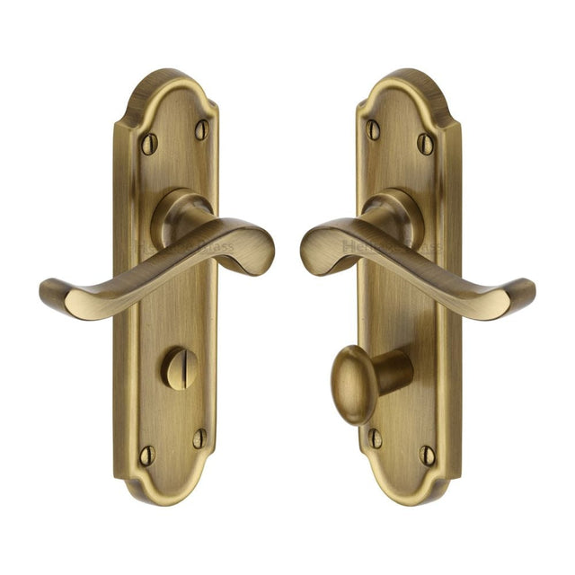 Heritage Brass Door Furniture Antique Brass / Bathroom Lock Handles Heritage Brass - Door Handle for Bathroom Meridian Design Antique Brass Finish