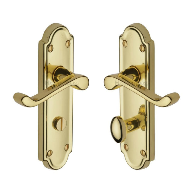 Heritage Brass Door Furniture Polished Brass / Bathroom Lock Handles Heritage Brass - Door Handle for Bathroom Meridian Design Polished Brass Finish