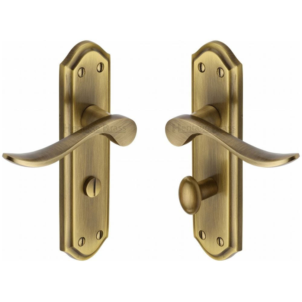 Heritage Brass Door Furniture Antique Brass / Bathroom Lock Handles Heritage Brass - Door Handle for Bathroom Sandown Design Antique Brass Finish