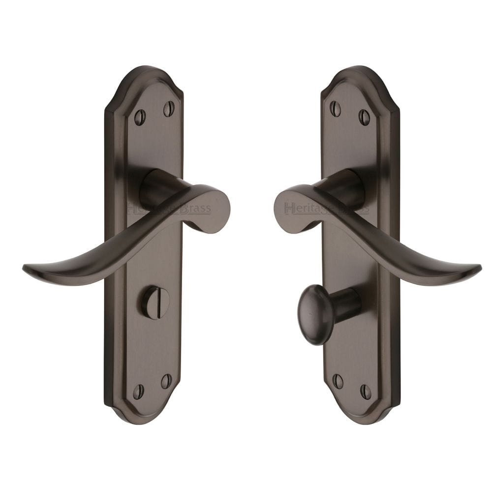 Heritage Brass Door Furniture Matt Bronze / Bathroom Lock Handles Heritage Brass - Door Handle for Bathroom Sandown Design Matt Bronze Finish