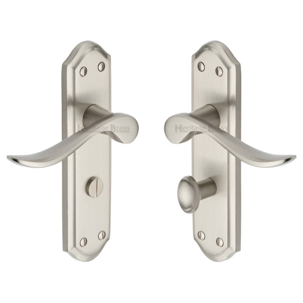 Heritage Brass Door Furniture Satin Nickel / Bathroom Lock Handles Heritage Brass - Door Handle for Bathroom Sandown Design Satin Nickel Finish
