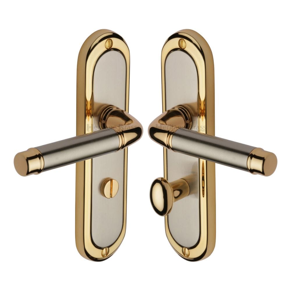 Heritage Brass Door Furniture Jupiter Split Finish / Bathroom Lock Handles Heritage Brass - Door Handle for Bathroom Saturn Design Jupiter Finish