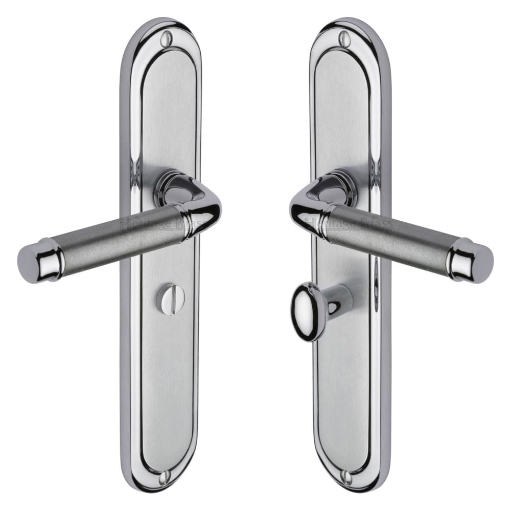 Heritage Brass Door Furniture Apollo Dual Finish,Satin Chrome/Polished Chrome / Bathroom Lock Handles Heritage Brass - Door Handle for Bathroom Saturn Long Design Apollo Finish