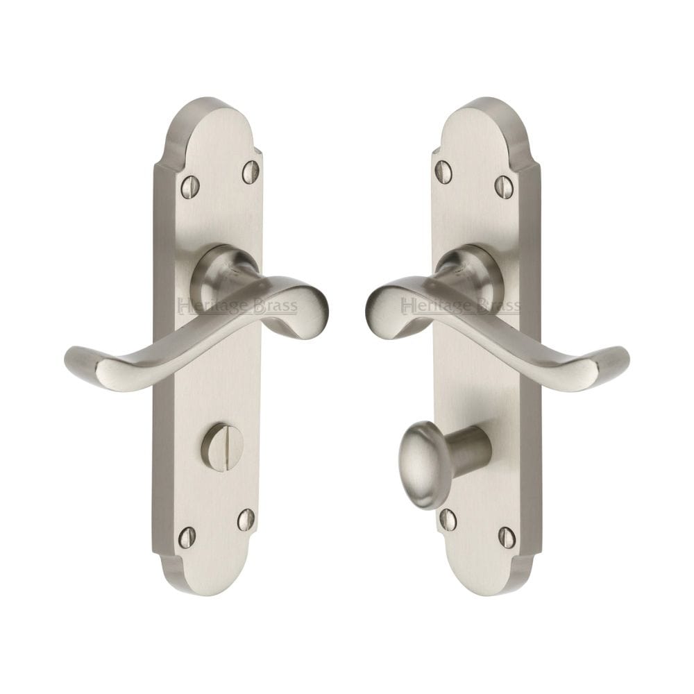 Heritage Brass Door Furniture Satin Nickel / Bathroom Lock Handles Heritage Brass - Door Handle for Bathroom Savoy Design Satin Nickel Finish