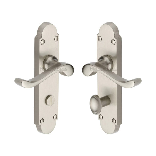 Heritage Brass Door Furniture Satin Nickel / Bathroom Lock Handles Heritage Brass - Door Handle for Bathroom Savoy Design Satin Nickel Finish