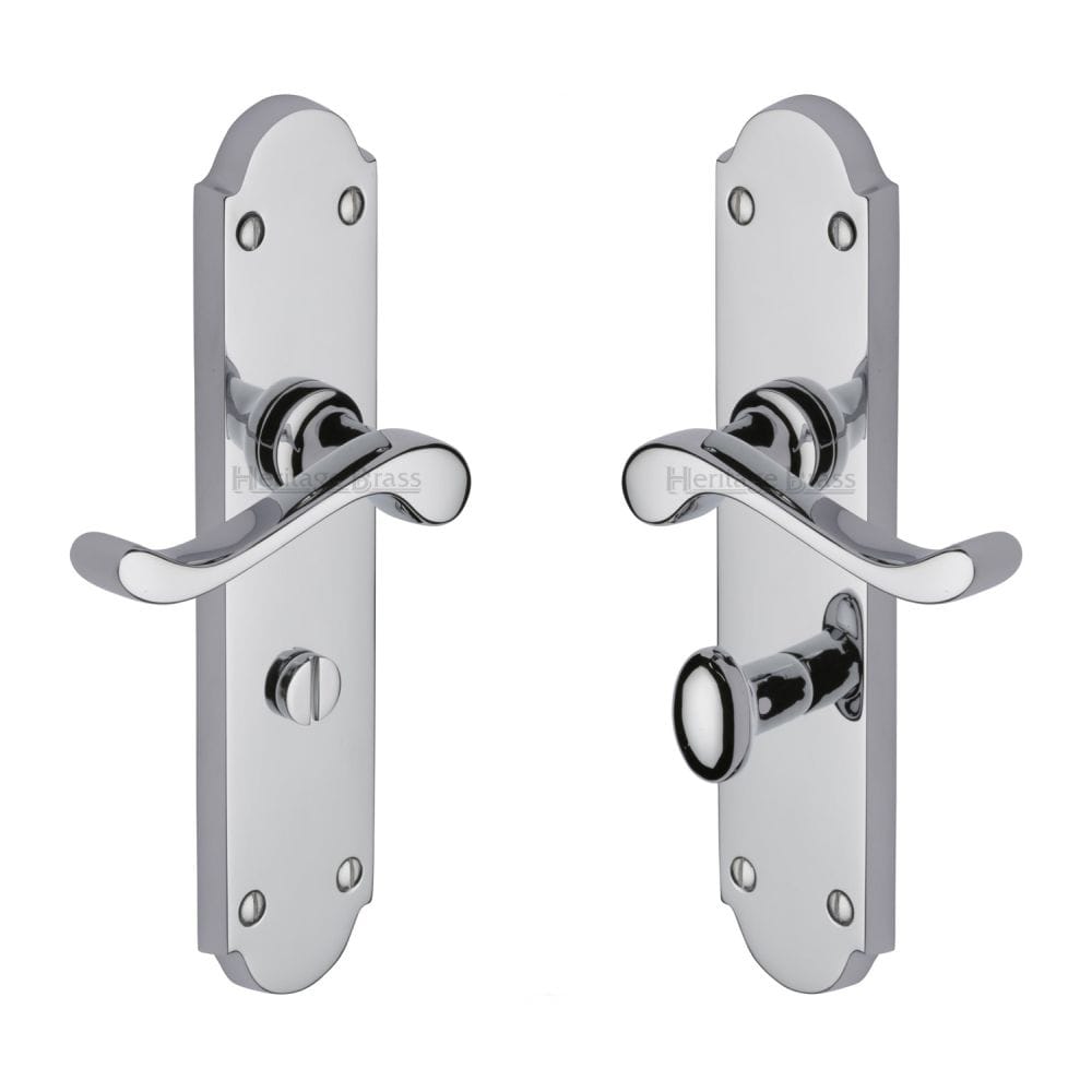 Heritage Brass Door Furniture Polished Chrome / Bathroom Lock Handles Heritage Brass - Door Handle for Bathroom Savoy Long Design Polished Chrome Finish