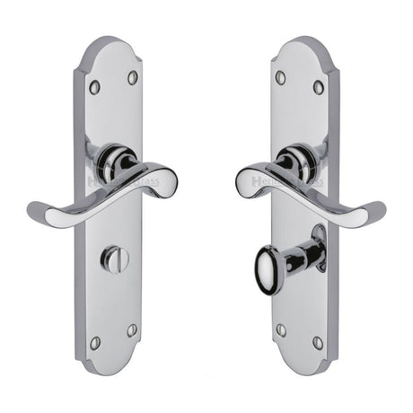 Heritage Brass Door Furniture Polished Chrome / Bathroom Lock Handles Heritage Brass - Door Handle for Bathroom Savoy Long Design Polished Chrome Finish