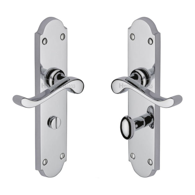 Heritage Brass Door Furniture Polished Chrome / Bathroom Lock Handles Heritage Brass - Door Handle for Bathroom Savoy Long Design Polished Chrome Finish