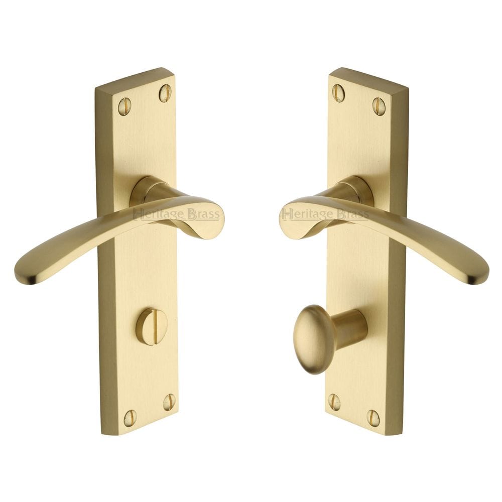Heritage Brass Door Furniture Satin Brass / Bathroom Lock Handles Heritage Brass - Door Handle for Bathroom Sophia Design Satin Brass Finish