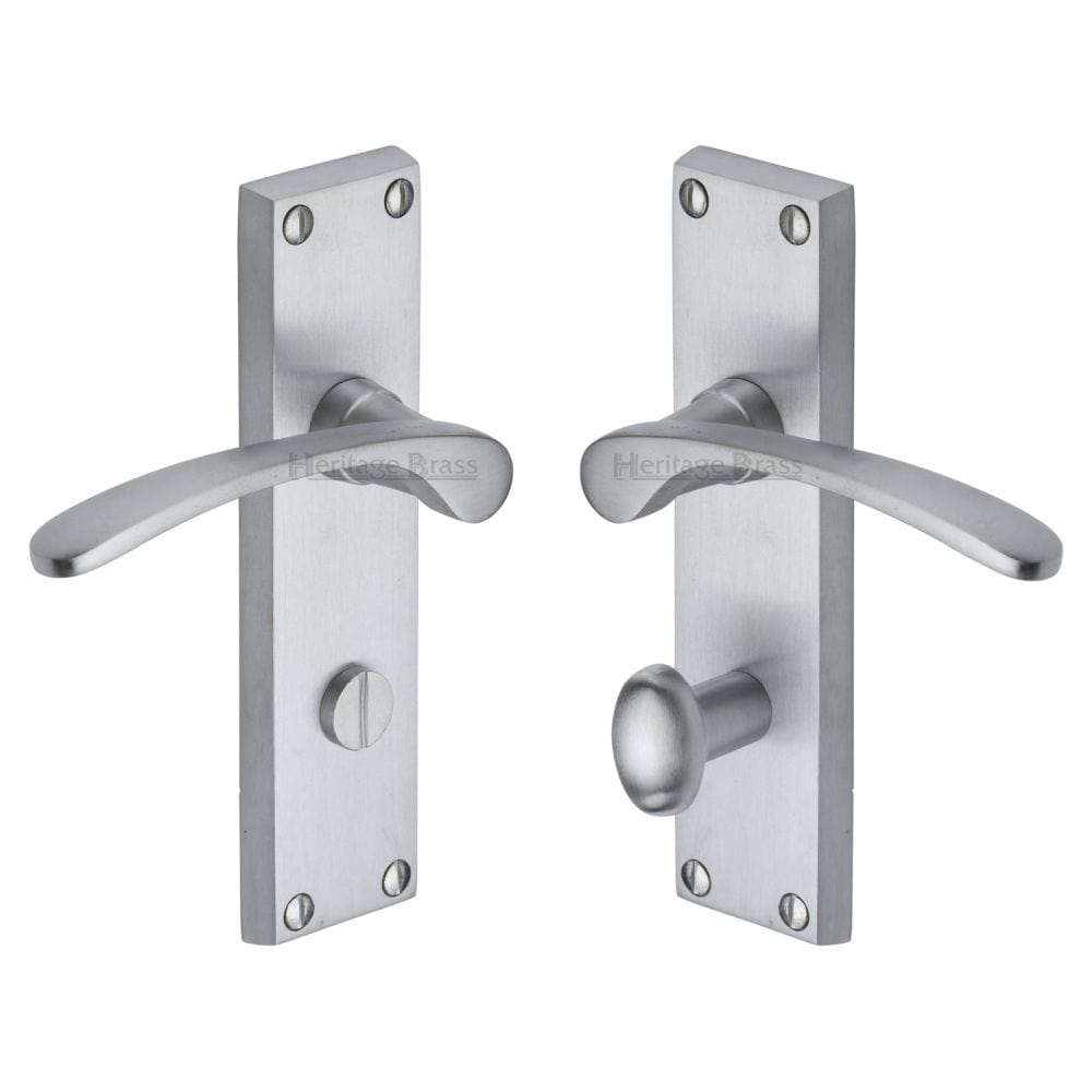 Heritage Brass Door Furniture Satin Chrome / Bathroom Lock Handles Heritage Brass - Door Handle for Bathroom Sophia Design Satin Chrome Finish