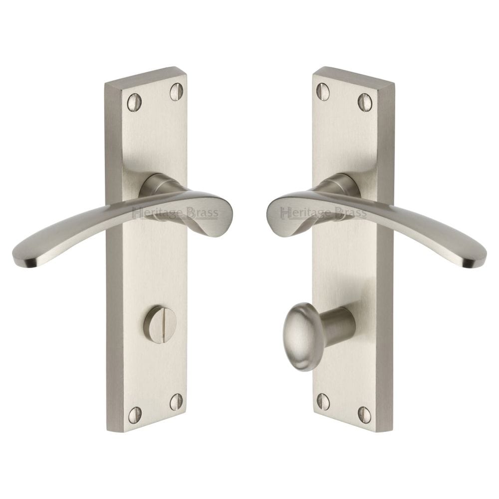 Heritage Brass Door Furniture Satin Nickel / Bathroom Lock Handles Heritage Brass - Door Handle for Bathroom Sophia Design Satin Nickel Finish