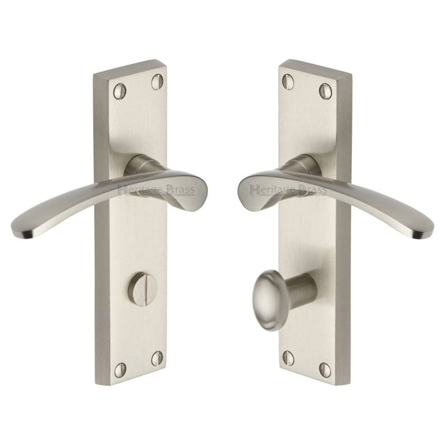 Heritage Brass Door Furniture Satin Nickel / Bathroom Lock Handles Heritage Brass - Door Handle for Bathroom Sophia Design Satin Nickel Finish