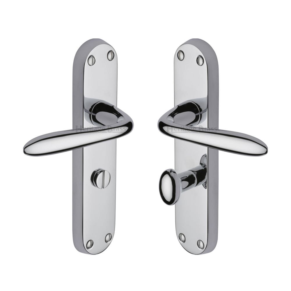 Heritage Brass Door Furniture Polished Chrome / Bathroom Lock Handles Heritage Brass - Door Handle for Bathroom Sutton Design Polished Chrome Finish