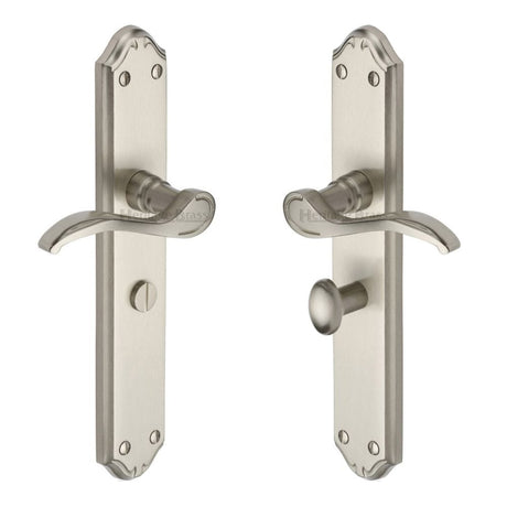 Heritage Brass Door Furniture Satin Nickel / Bathroom Lock Handles Heritage Brass - Door Handle for Bathroom Verona Design Satin Nickel Finish