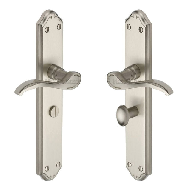 Heritage Brass Door Furniture Satin Nickel / Bathroom Lock Handles Heritage Brass - Door Handle for Bathroom Verona Design Satin Nickel Finish