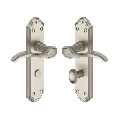 Heritage Brass Door Furniture Satin Nickel / Bathroom Lock Handles Heritage Brass - Door Handle for Bathroom Verona Small Design Satin Nickel Finish