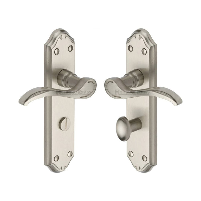 Heritage Brass Door Furniture Satin Nickel / Bathroom Lock Handles Heritage Brass - Door Handle for Bathroom Verona Small Design Satin Nickel Finish