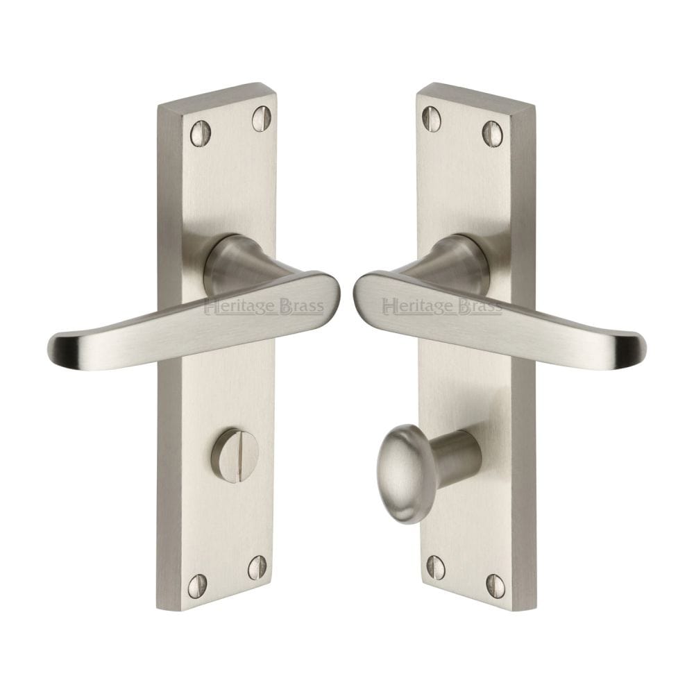 Heritage Brass Door Furniture Satin Nickel / Bathroom Lock Handles Heritage Brass - Door Handle for Bathroom Victoria Design Satin Nickel Finish
