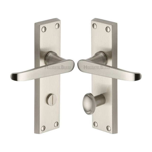 Heritage Brass Door Furniture Satin Nickel / Bathroom Lock Handles Heritage Brass - Door Handle for Bathroom Victoria Design Satin Nickel Finish