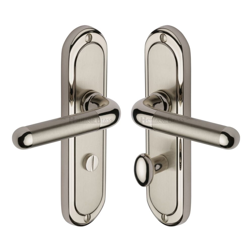 Heritage Brass Door Furniture Mercury Dual Finish,Satin Nickel and Polished Nickel / Bathroom Lock Handles Heritage Brass - Door Handle for Bathroom Vienna Design Mercury Finish