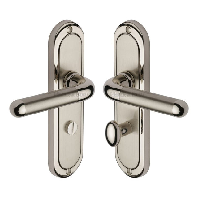 Heritage Brass Door Furniture Mercury Dual Finish,Satin Nickel and Polished Nickel / Bathroom Lock Handles Heritage Brass - Door Handle for Bathroom Vienna Design Mercury Finish